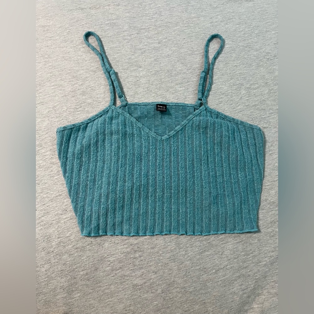 SHEIN Teal Ribbed V-Neck Camisole
